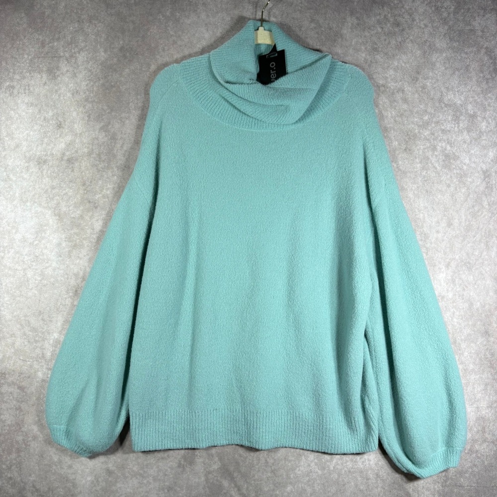 Oliver.O Sweater Women XL Mint Green Cowl Neck Oversized Balloon Sleeve Knit NEW